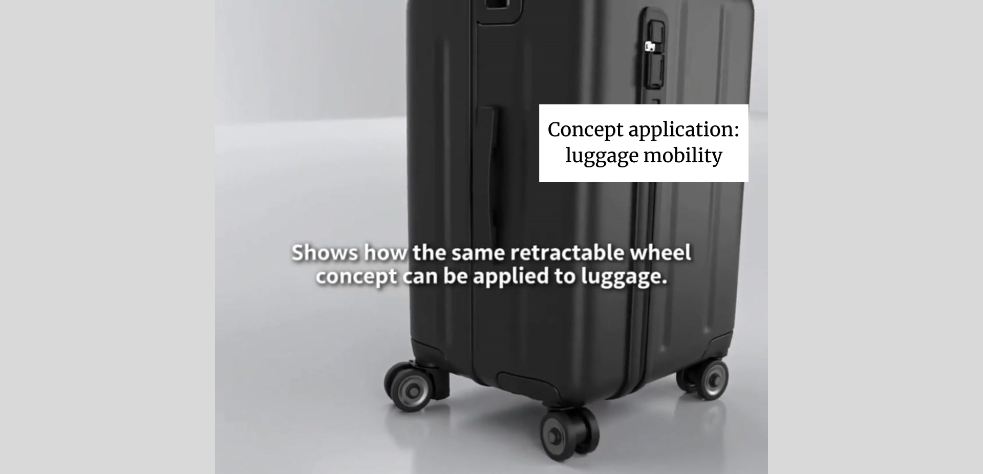 This concept demonstration shows how the SpringWheel retractable wheel system could extend beyond tennis into luggage applicatio